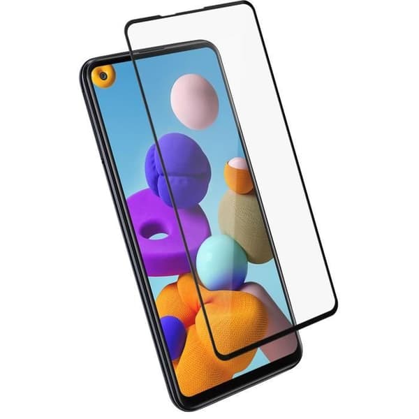 Galaxy A21s Skärmfilm härdat glas 9H Anti-fingeravtryck - Transparent Svart kontur Svart