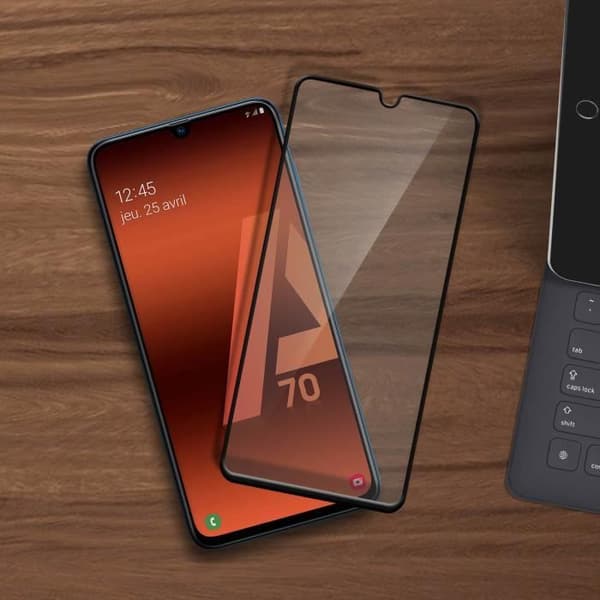 Skyddsfilm - AVIZAR - Galaxy A70 - Härdat glas - Anti-fingeravtryck - Svart kontur