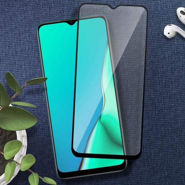 Oppo A5 2020 och A9 2020 Skärmfilm härdat glas 9H - Transparent svart kontur Svart