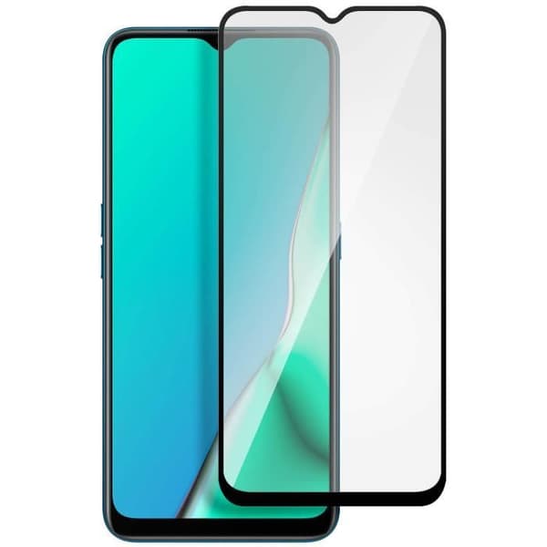 Oppo A5 2020 och A9 2020 Skärmfilm härdat glas 9H - Transparent svart kontur Svart