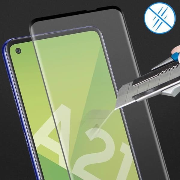 Skyddsfilm - AVIZAR - Samsung Galaxy A21s - 9H härdat glas - Full vidhäftning - Svart