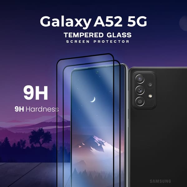 2 Pack Samsung Galaxy A52 5G -Härdat glas 9H-Super kvalitet 3D