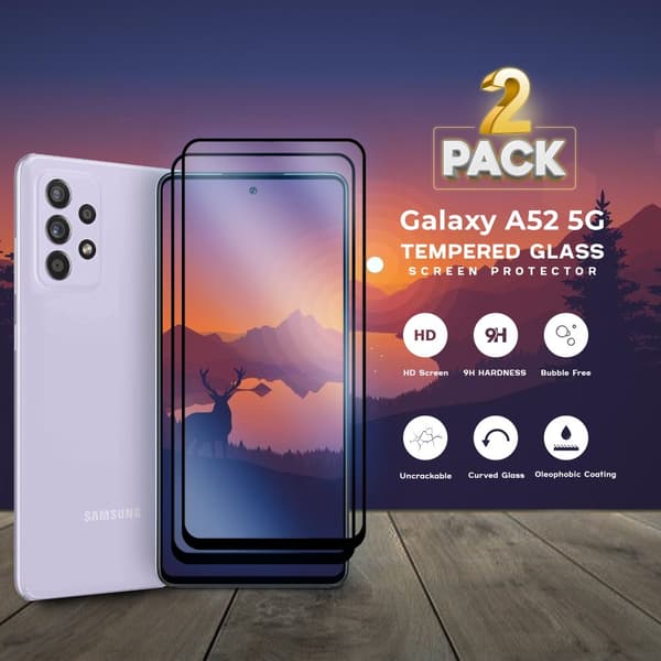 2 Pack Samsung Galaxy A52 5G -Härdat glas 9H-Super kvalitet 3D