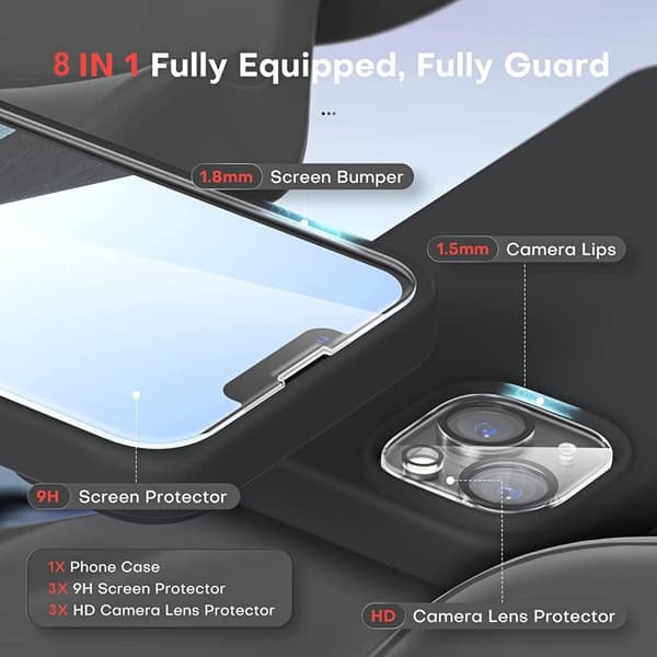 iPhone 14 Pro Max [8-PACK] 6x karkaistu lasi + 1x silikonikuori