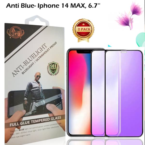 2-PACK - Anti-blå, 9H skærmbeskytter iPhone 14 PLUS Hærdet glas (6,7 tommer)
