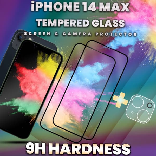 2 Pack iPhone 14 Max - skärmskydd & linsskydd - härdat glas 9H