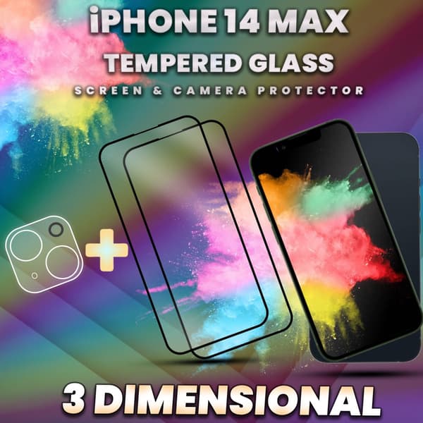 2 Pack iPhone 14 Max - skärmskydd & linsskydd - härdat glas 9H
