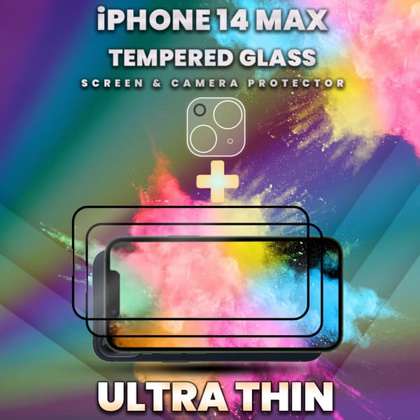2 Pack iPhone 14 Max - skärmskydd & linsskydd - härdat glas 9H
