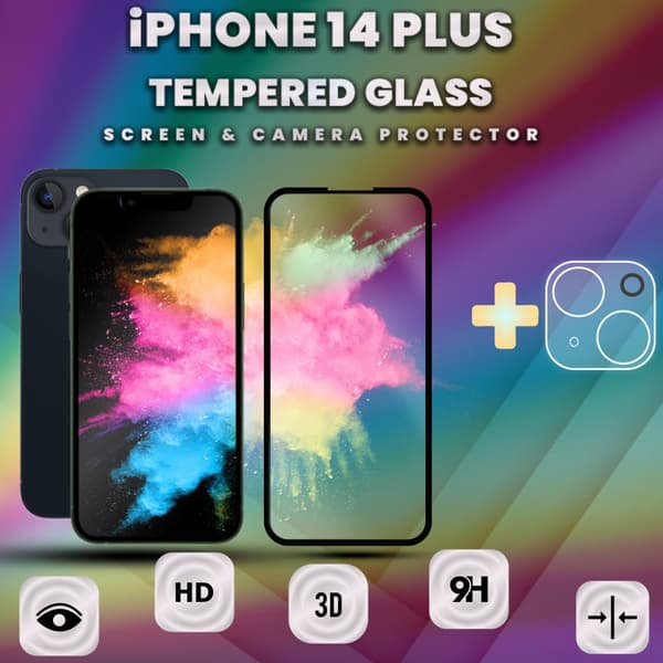 iPhone 14 PLUS - skärmskydd & linsskydd - härdat glas 9H