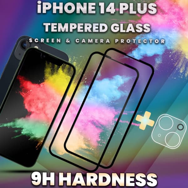 2 Pack iPhone 14 PLUS - skärmskydd & linsskydd - härdat glas 9H
