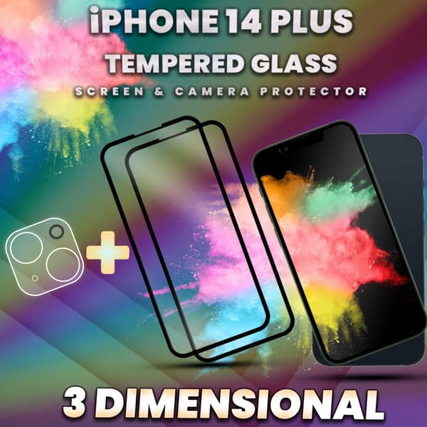 2 Pack iPhone 14 PLUS - skärmskydd & linsskydd - härdat glas 9H