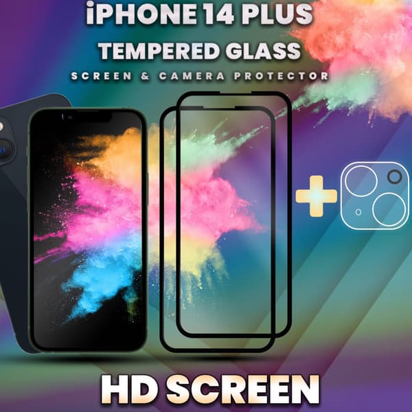 2 Pack iPhone 14 PLUS - skärmskydd & linsskydd - härdat glas 9H