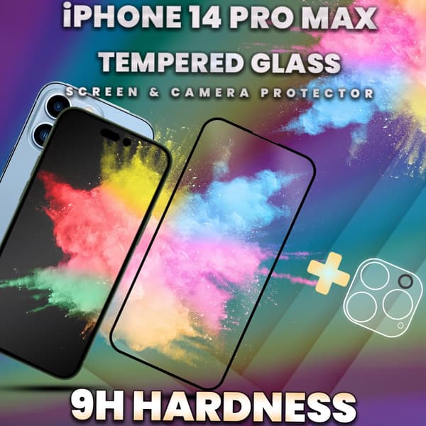 iPhone 14 Pro Max - skärmskydd & linsskydd - härdat glas 9H