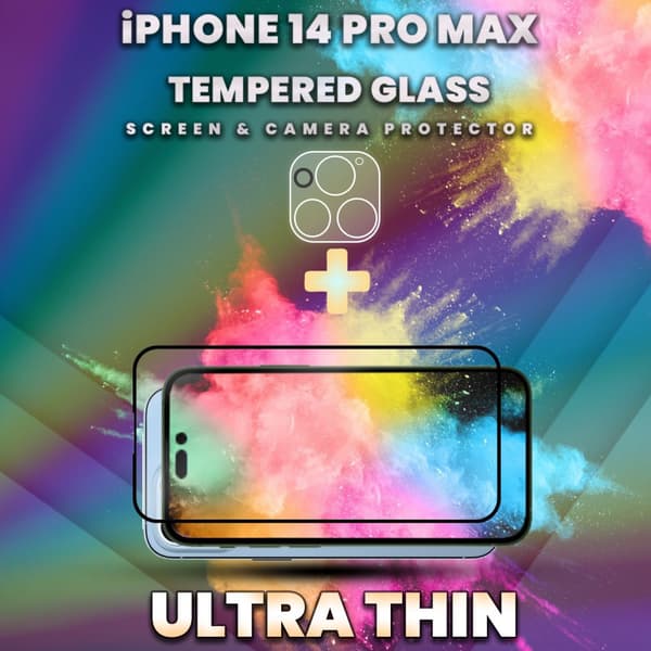 iPhone 14 Pro Max - skärmskydd & linsskydd - härdat glas 9H