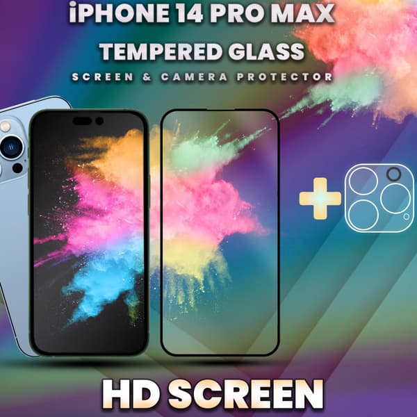 iPhone 14 Pro Max - skärmskydd & linsskydd - härdat glas 9H