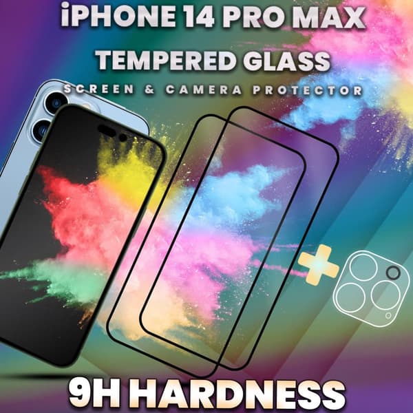 2 Pack iPhone 14 Pro Max- skärmskydd & linsskydd- härdat glas 9H