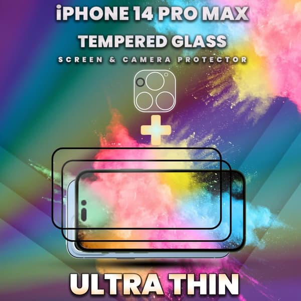 2 Pack iPhone 14 Pro Max- skärmskydd & linsskydd- härdat glas 9H