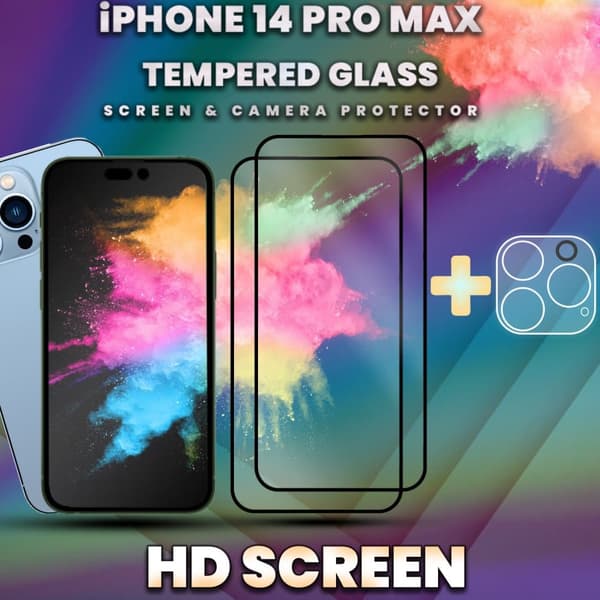 2 Pack iPhone 14 Pro Max- skärmskydd & linsskydd- härdat glas 9H