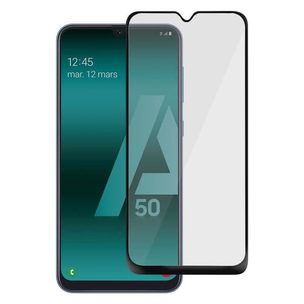Galaxy A50 helkroppshärdat glasfilm Akashi fasad skärmskydd svart
