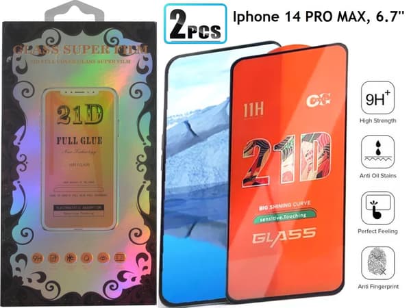 2-PAK- 21D skærmbeskytter Iphone 14 PRO MAX,6.7 tum,, hærdet glas
