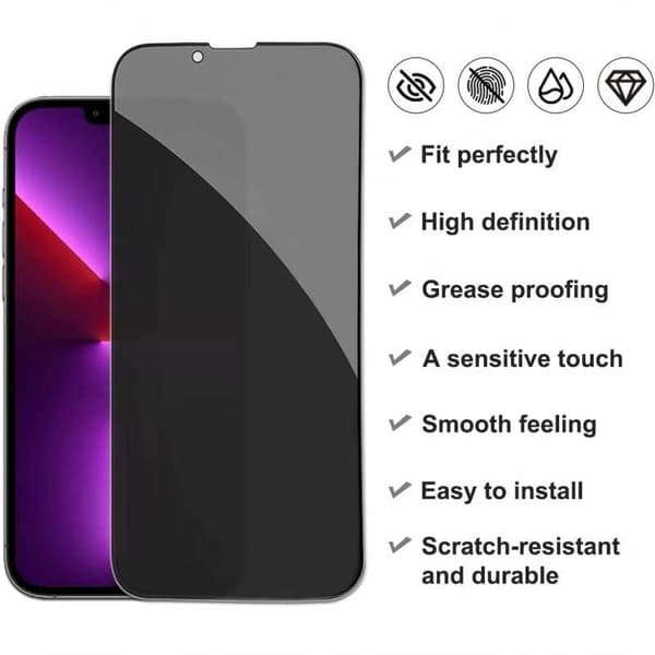 iPhone 14 Plus Privacy Hærdet glas 0,26 mm 3D 9H