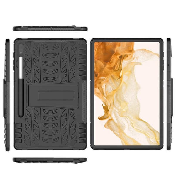 Iskunkestävä kuori jalustalla Samsung Galaxy Tab S7 FE - Musta
