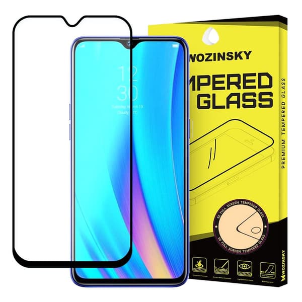 Wozinsky erittäin vahva Full Glue koko näytön karkaistu lasi koteloystävällisellä Realme 3 Pro -kehyksellä musta