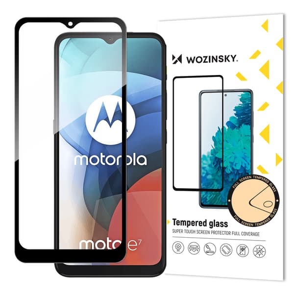 Wozinsky erittäin vahva Full Glue koko näytön karkaistu lasi koteloystävällisellä kehyksellä Motorola Moto E7 musta