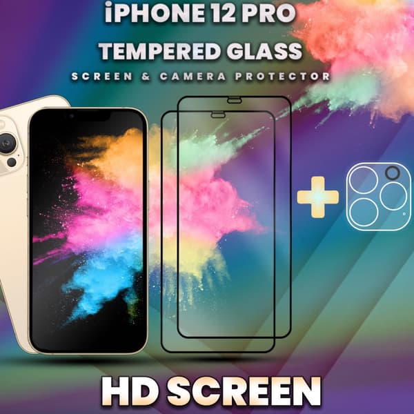 2-Pack iPhone 12 Pro - skärmskydd & 1-Pack linsskydd-Härdat Glas