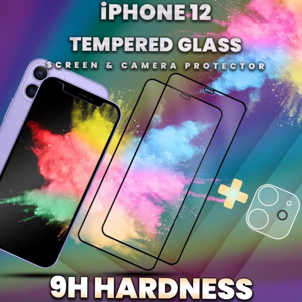 2-Pack iPhone 12 - skärmskydd & 1-Pack linsskydd -Härdat Glas 9H