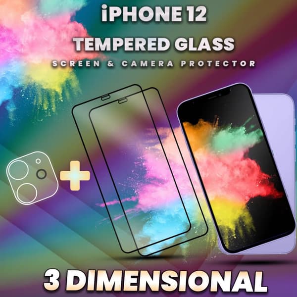 2-Pack iPhone 12 - skärmskydd & 1-Pack linsskydd -Härdat Glas 9H