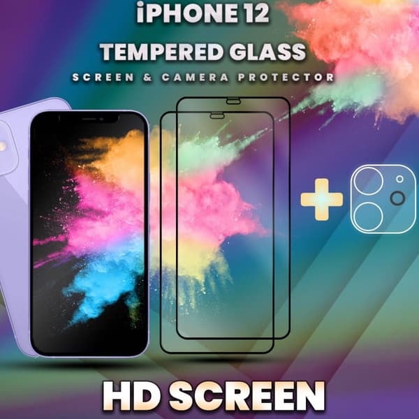2-Pack iPhone 12 - skärmskydd & 1-Pack linsskydd -Härdat Glas 9H