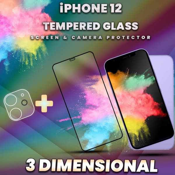 1-Pack iPhone 12 - skärmskydd & 1-Pack linsskydd -Härdat Glas 9H