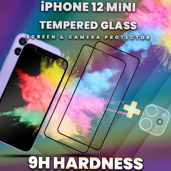 2-Pack iPhone 12 Mini -Skärmskydd & 1-Pack linsskydd-Härdat Glas