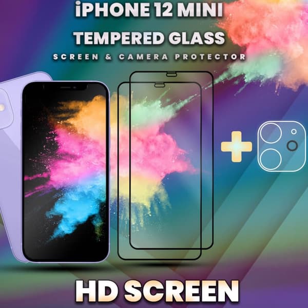 2-Pack iPhone 12 Mini -Skärmskydd & 1-Pack linsskydd-Härdat Glas