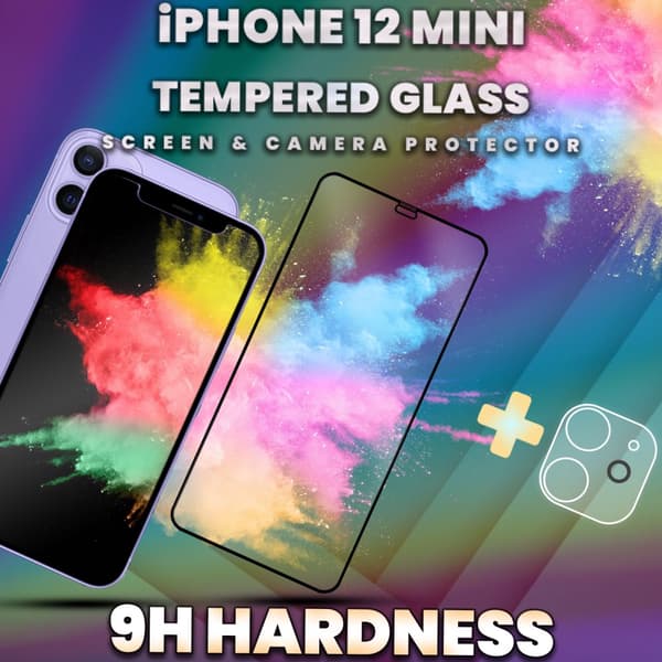 1-Pack iPhone 12 Mini -Skärmskydd & 1-Pack linsskydd-Härdat Glas