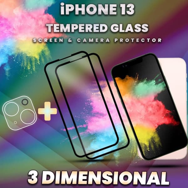 2-Pack iPhone 13 - skärmskydd & 1-Pack linsskydd -härdat glas 9H