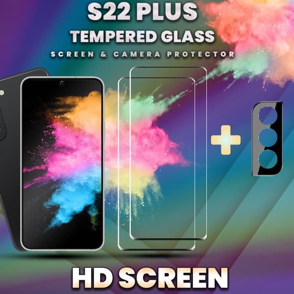 2-Pack Samsung S22 Plus Skärmskydd & 1-Pack linsskydd-9H Glas