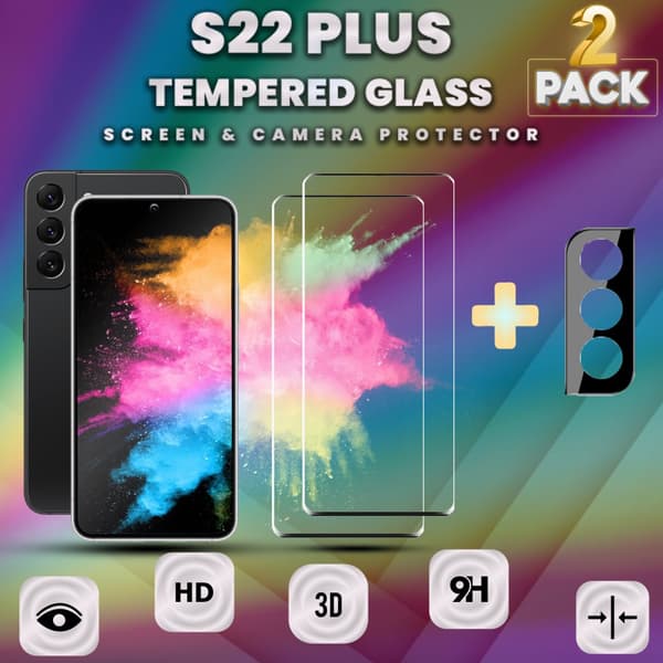 2-Pack Samsung S22 Plus Skärmskydd & 1-Pack linsskydd-9H Glas