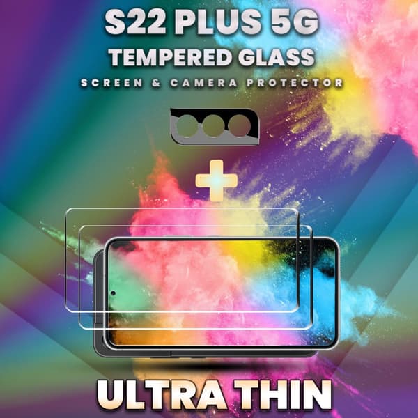 2-Pack Samsung S22 Plus 5G Skärmskydd & 1-Pack linsskydd-9H Glas