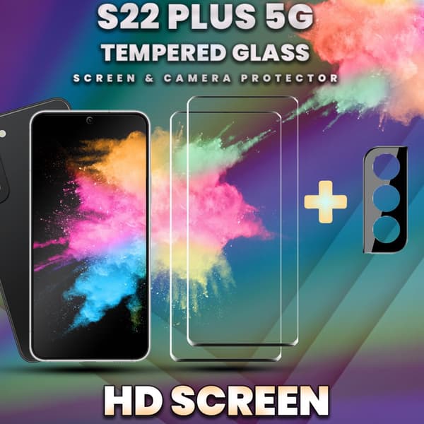 2-Pack Samsung S22 Plus 5G Skärmskydd & 1-Pack linsskydd-9H Glas