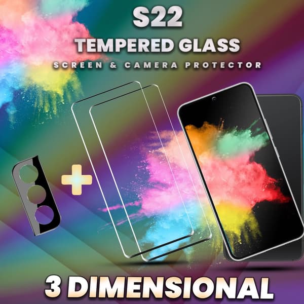 2-Pack Samsung S22 Skärmskydd & 1-Pack linsskydd -Härdat Glas 9H