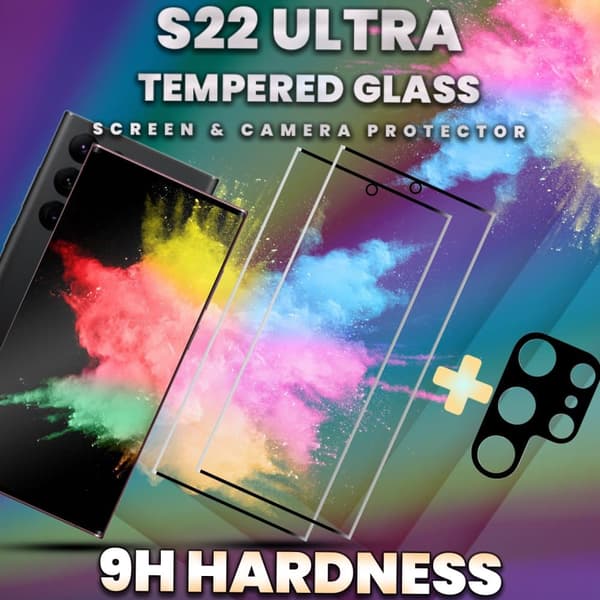 2-Pack Samsung S22 Ultra Skärmskydd & 1-Pack linsskydd -9H GLAS