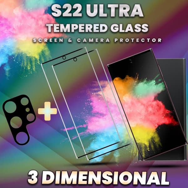 2-Pack Samsung S22 Ultra Skärmskydd & 1-Pack linsskydd -9H GLAS