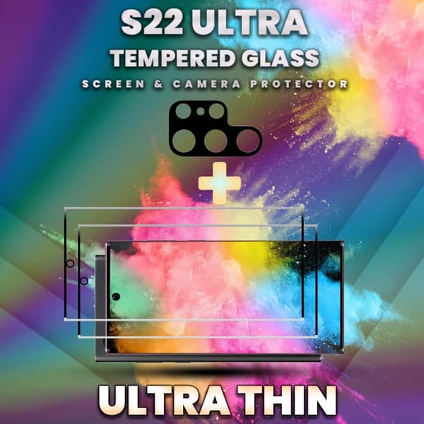 2-Pack Samsung S22 Ultra Skärmskydd & 1-Pack linsskydd -9H GLAS