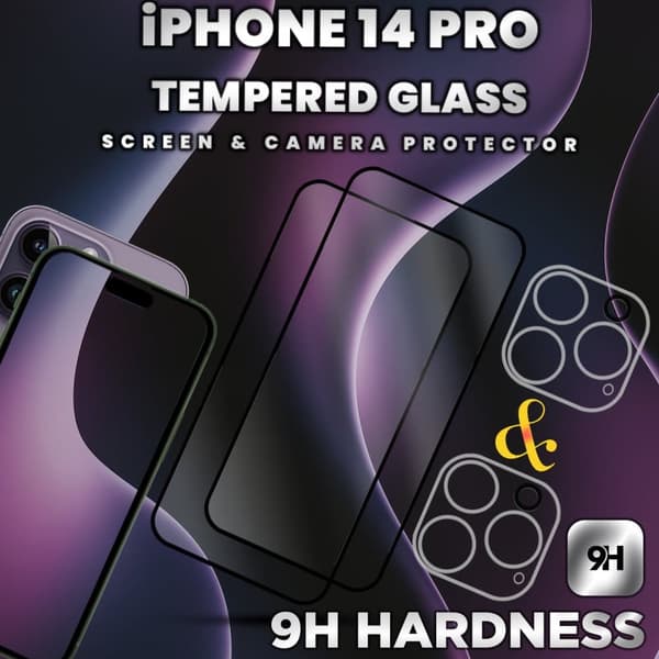 2-Pack iPhone 14 Pro-Skärmskydd & 2-Pack linsskydd -Härdat glas