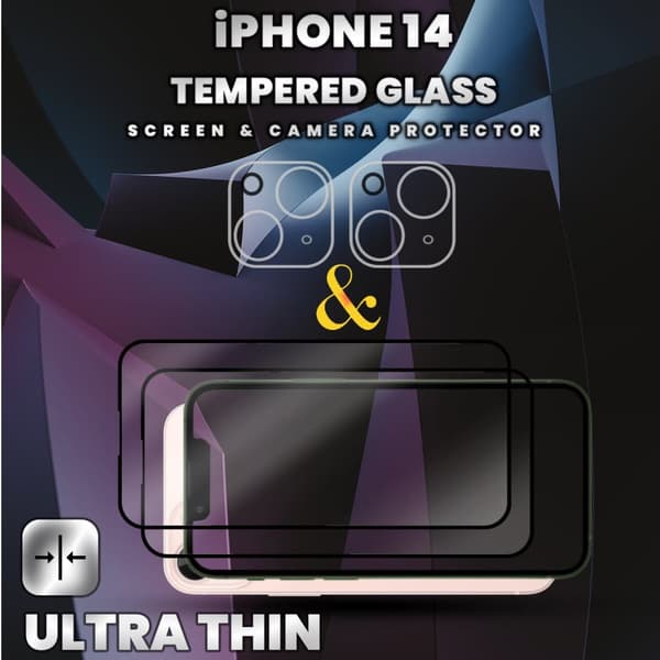 2-Pack iPhone 14 - Skärmskydd & 2-Pack linsskydd -Härdat Glas 9H