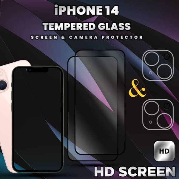2-Pack iPhone 14 - Skärmskydd & 2-Pack linsskydd -Härdat Glas 9H