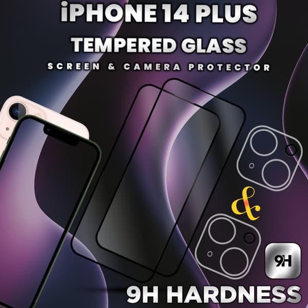 2-Pack iPhone 14 Plus -Skärmskydd & 2-Pack linsskydd-Härdat glas