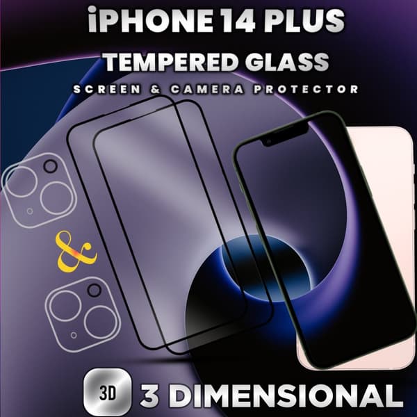 2-Pack iPhone 14 Plus -Skärmskydd & 2-Pack linsskydd-Härdat glas